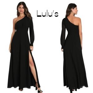 Lulu’s Black One Shoulder Feminine Party Event Occasion Maxi Dress NWOT Size XS